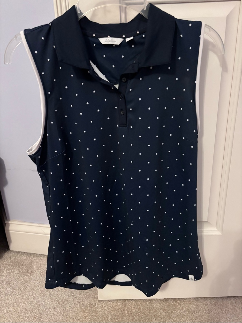 Lady Hagen Golf Navy Sleeveless Polo with White Star Print